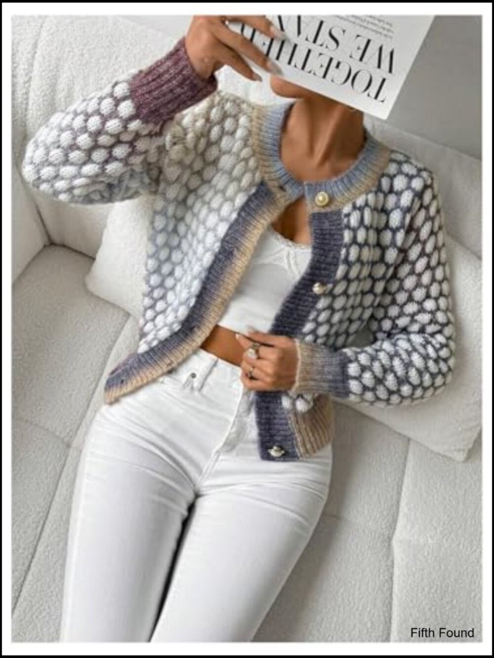 Women's Button Up Cropped Cardigan Layering Fall Knit Tweed Sweater Jacket - Picture 5 of 6
